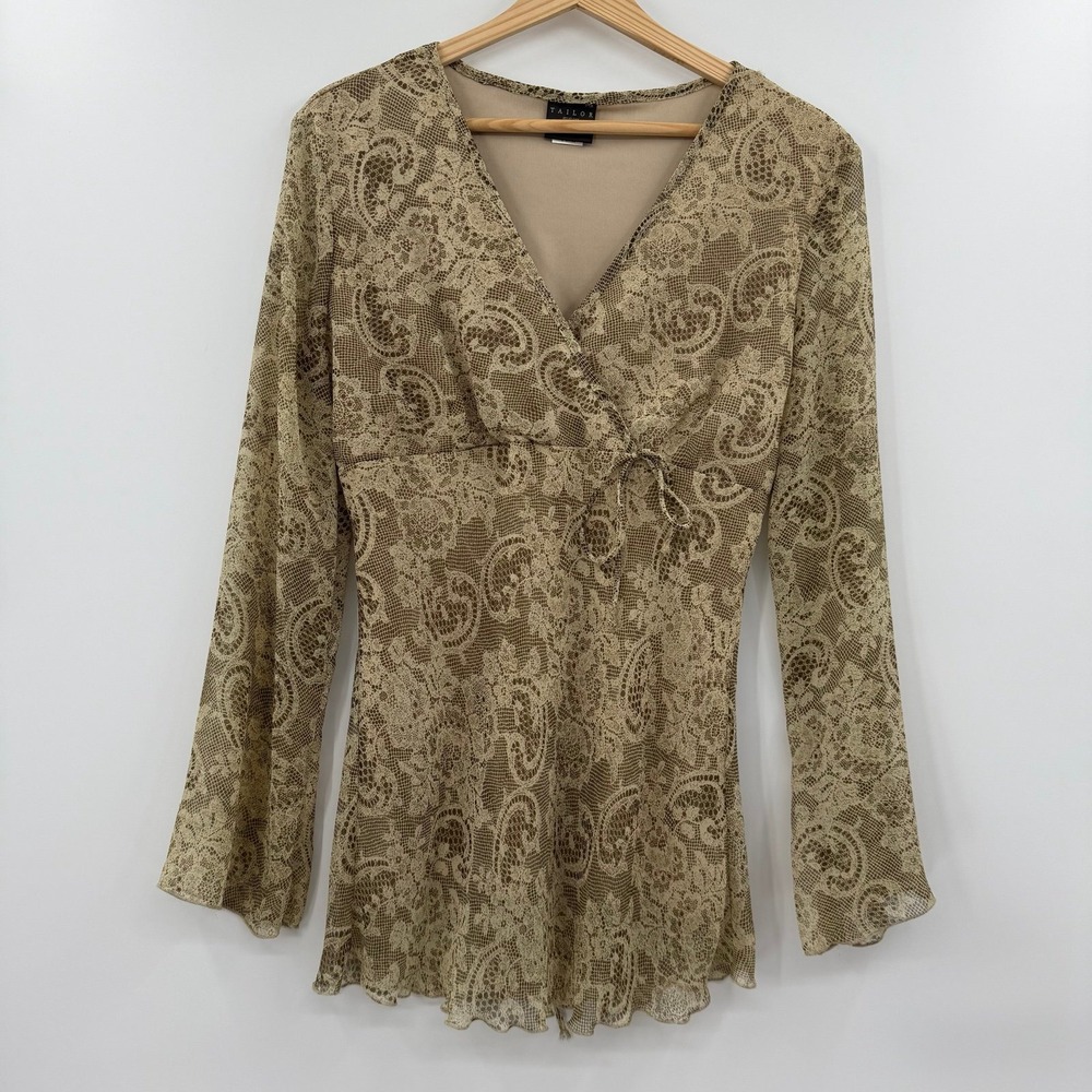 Vintage B Moss brown paisley sheer lace Whimsigoth‎ Gypsy y2k xl